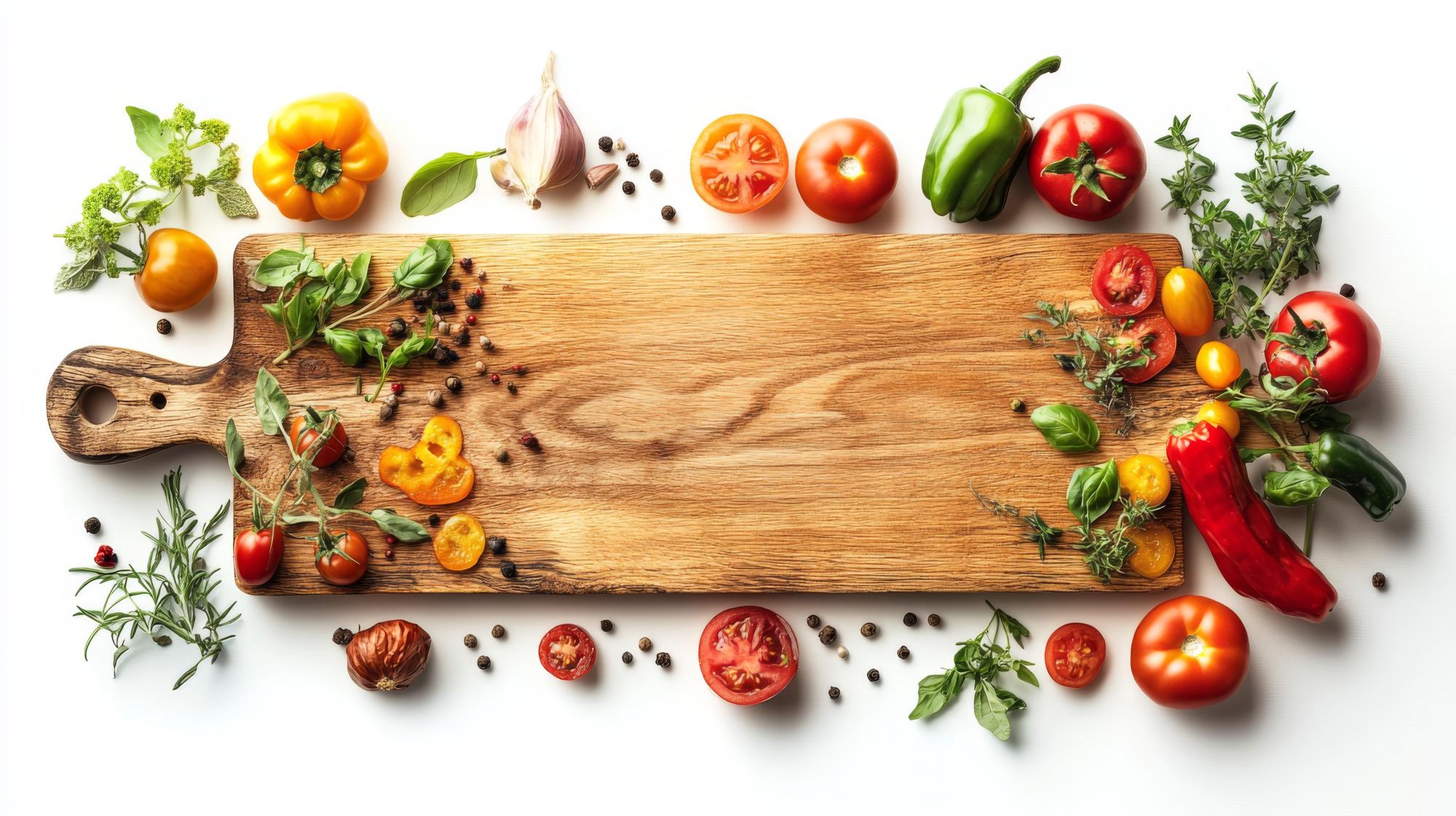 Wooden board with seasonal vegetables